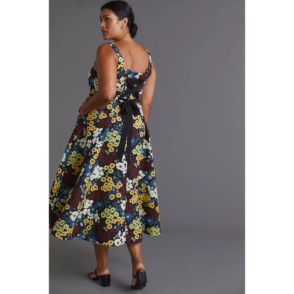 Anthro Maeve Marigold Floral jacquard Midi Dress Sleeveless Scoop Neck 12 Large - Picture 4 of 17